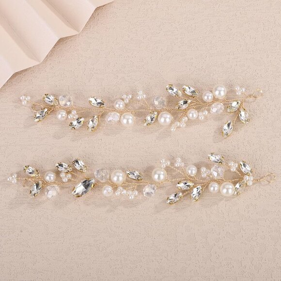 Hair Accessories Gold Headband with Rhinestones and Pearl for Wedding Brides - Picture 1 of 5